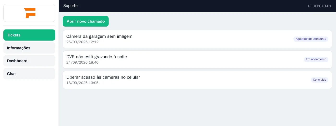 Janela do agente instalado no computador do cliente com os chamados abertos